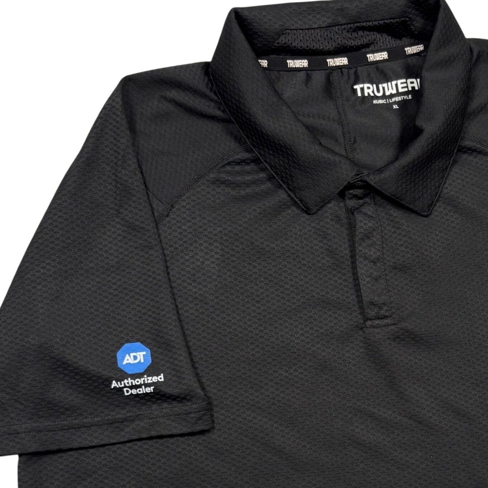 ADT Authorized Dealer Logo Polo Shirt Mens‎ XL (FIT M) Black Stretch Employee